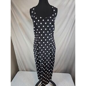 Vintage 80s Gaccina Black White Polka‎ Dot Rayon Sleeveless Dress Size 7/8